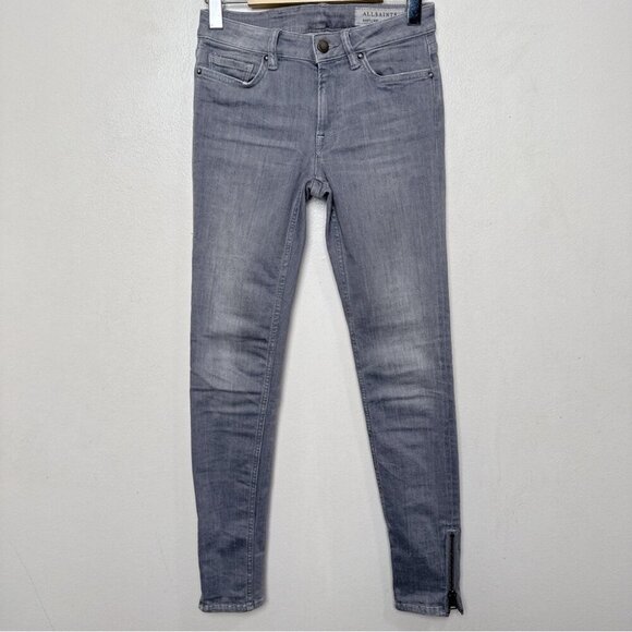 AllSaints Womens 25 Mast Skinny Zip Grey Jeans - Picture 2 of 16